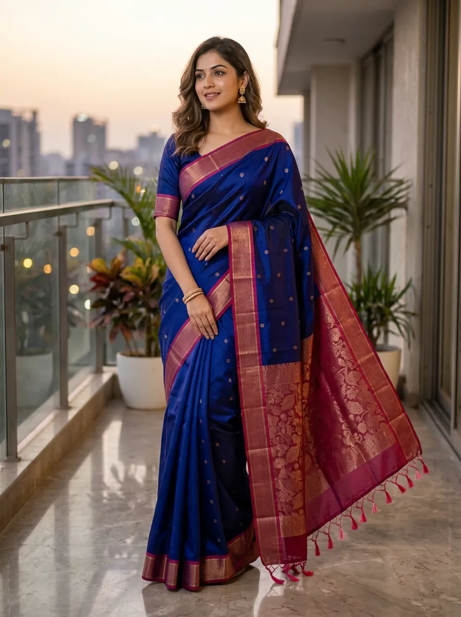 Royal Blue & Magenta Wedding Saree